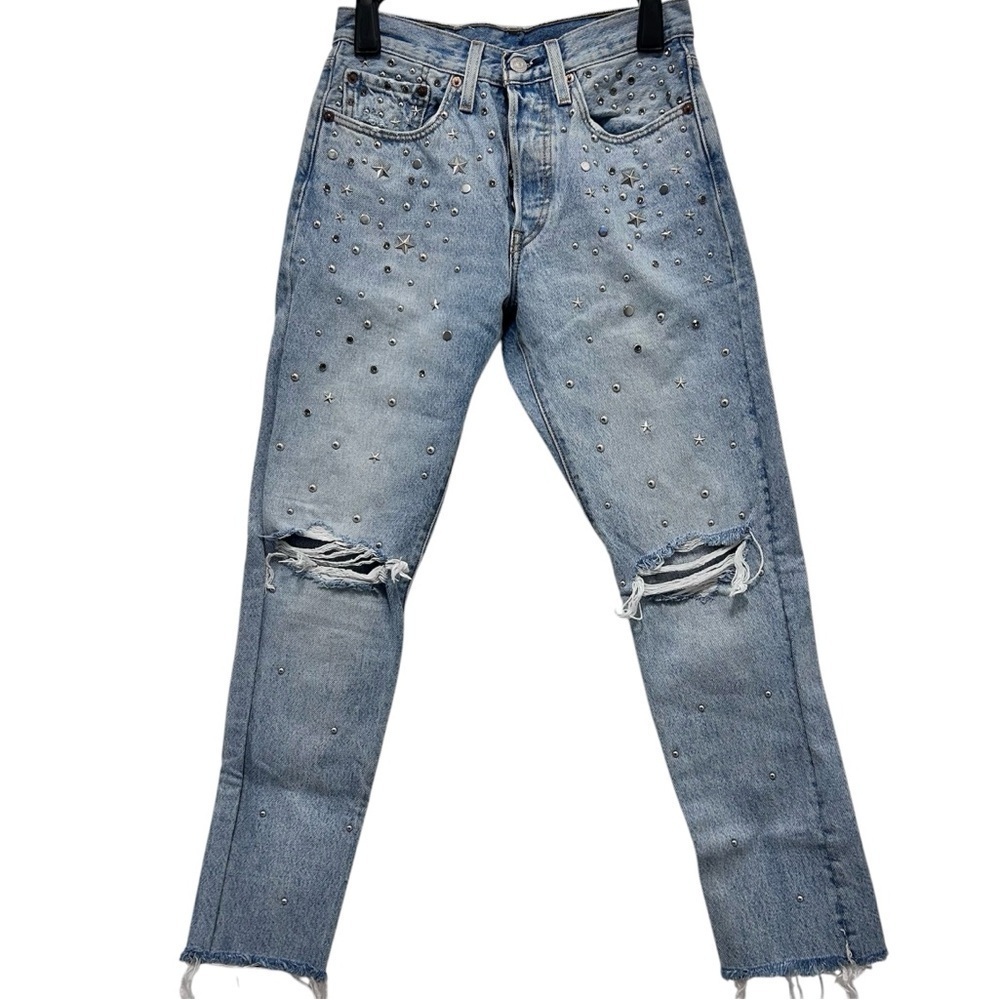 Levi's 501 Light Blue Studded Denim Jeans SZ 26